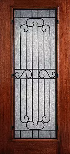 Hamilton Full Lite Grille Mahogany Wood Door Slab #7431