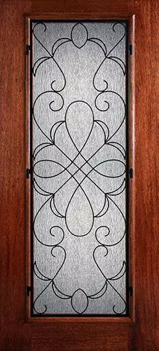 Hamilton Full Lite Grille Mahogany Wood Door Slab #7441