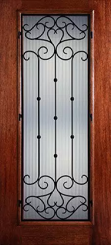 Hamilton Full Lite Grille Mahogany Wood Door Slab #7443