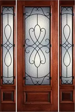 Hamilton 8'0" Tall 3/4 Lite Grille Mahogany Prehung Door Unit with Sidelites #7503