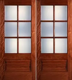 Preston 6-Lite Low-E 1-Panel Mahogany Prehung Wood Double Door Unit