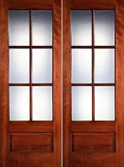 Preston 8'0" Tall 6-Lite Low-E 1-Panel Mahogany Prehung Wood Double Door Unit