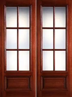 Preston 8'0" Tall 6-Lite Low-E 1-Panel Raised Mahogany Prehung Wood Double Door Unit