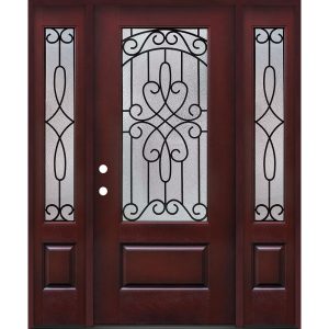 3/4 Lite Pre-finished Fiberglass Door Unit with Sidelites in Matching ...